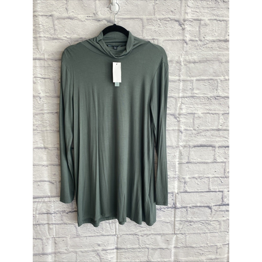 Joan Vass NWT Preppy Green Mock Neck Stretch Tunic Top Size Medium